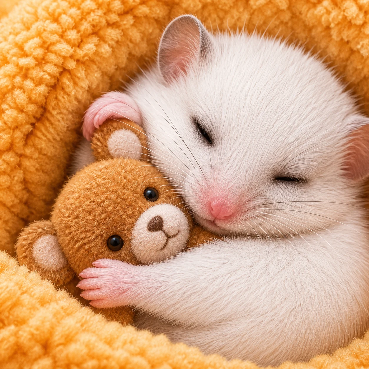 Illustration of a pygmy squirrel holding a teddy bear